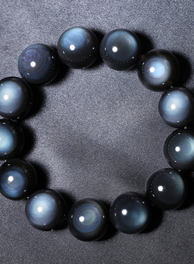 孤品满月冰种黑曜石彩虹眼手串