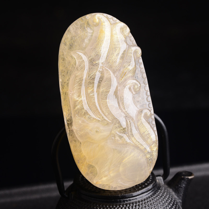 发晶钛晶九尾狐天然水晶吊坠狐仙招桃花旺姻缘饰品项链礼物 大号