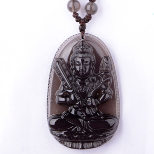 宫妃 冰种彩眼黑曜石属牛虎本命佛吊坠 虚空藏菩萨守护神吊坠