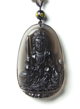 冰种黑曜石文殊菩萨生肖兔吊坠
