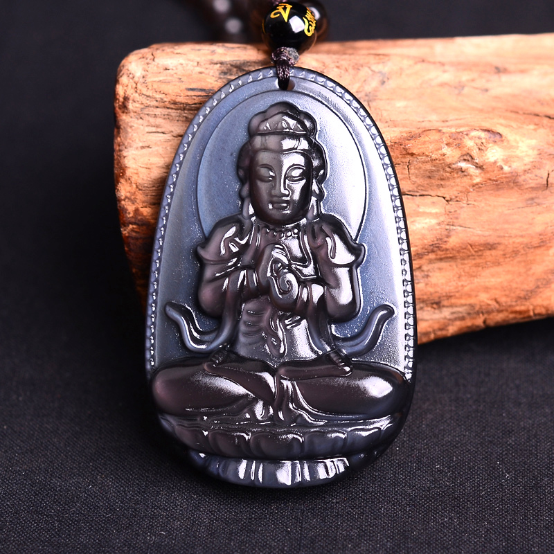 宫妃鬼蓝眼黑曜石守护神吊坠 大日如来生肖属羊猴本命佛