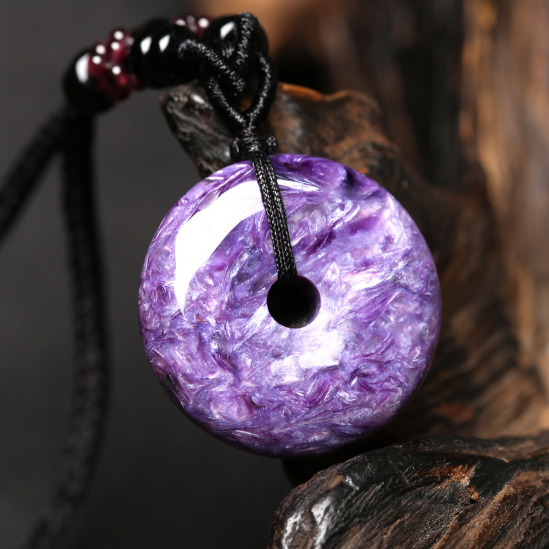 天然紫龙晶平安扣女本命年项链随身饰品毛衣链水晶项链男女款礼物