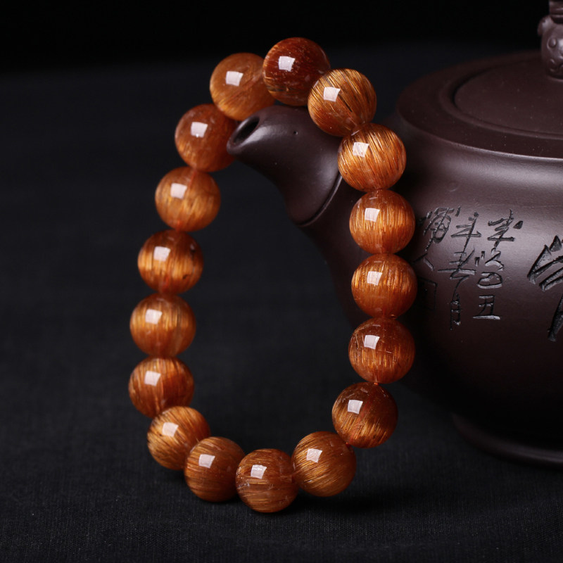 宫妃天然铜发晶手链 顺发猫眼 单圈手串发晶饰品附证书12mm