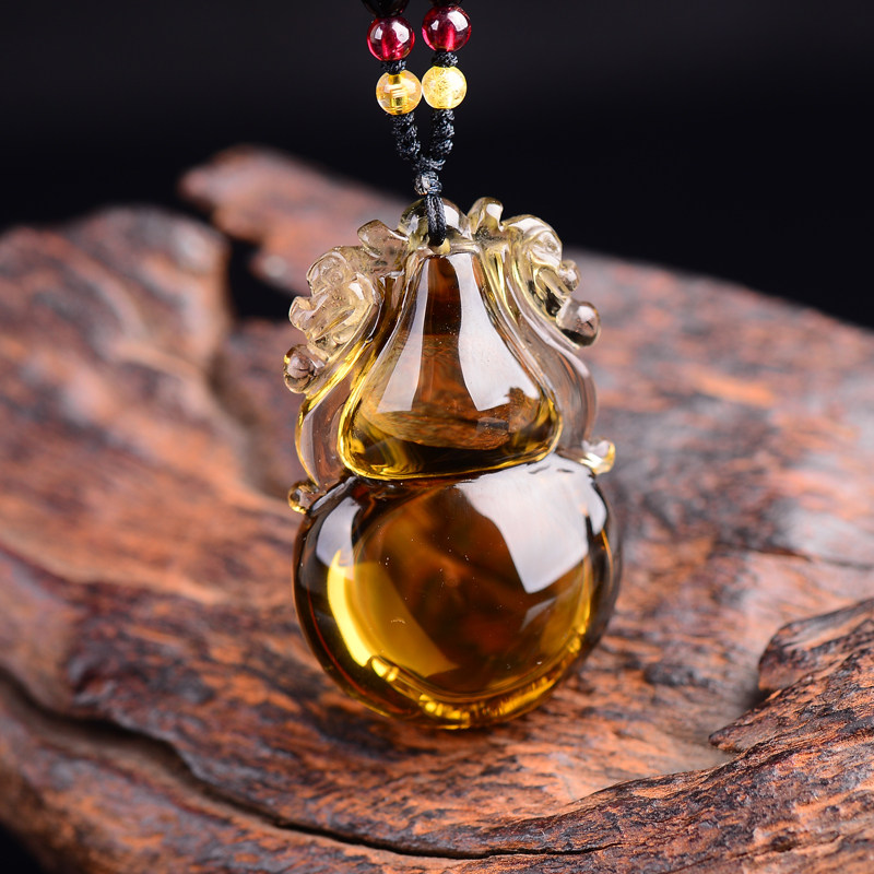 天然黄水晶葫芦吊坠福禄水晶饰品聚财纳福平安葫芦男女 双面