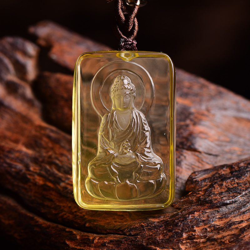 深黄色天然黄水晶大日如来本命佛吊坠菩萨属羊属猴生肖守护神项链