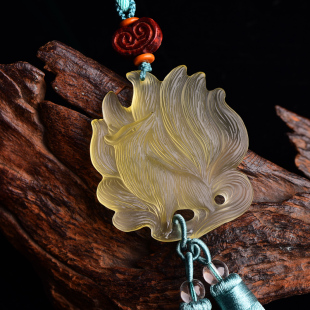 汽车挂件九尾狐天然黄水晶狐狸车上车饰内饰品摆件吊坠催缘车饰