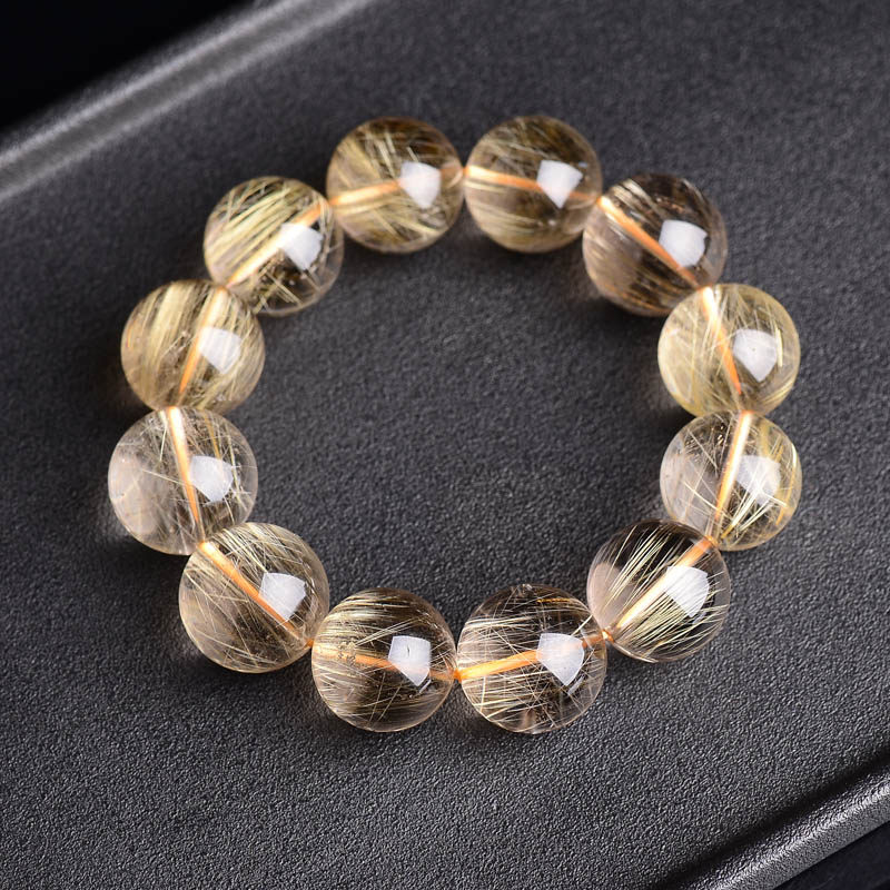 宫妃天然发晶手链 钛晶金发晶水晶手串男款礼物透顺发19mm