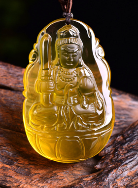 生肖守护神不动尊菩萨深黄色吊坠