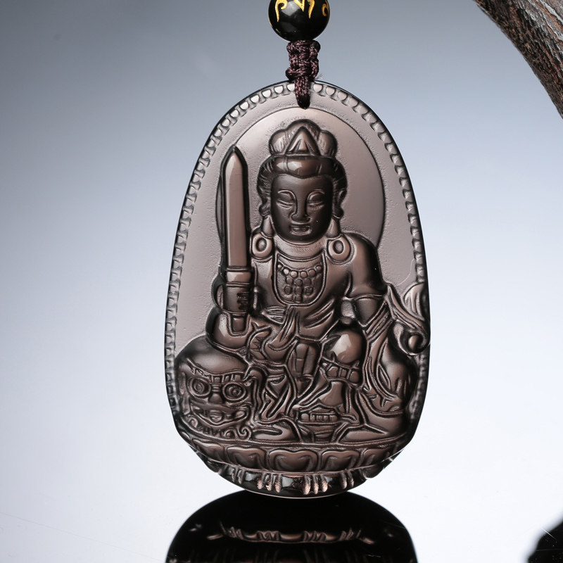 天然冰种黑曜石属兔本命佛吊坠文殊菩萨生肖兔守护神男女礼物