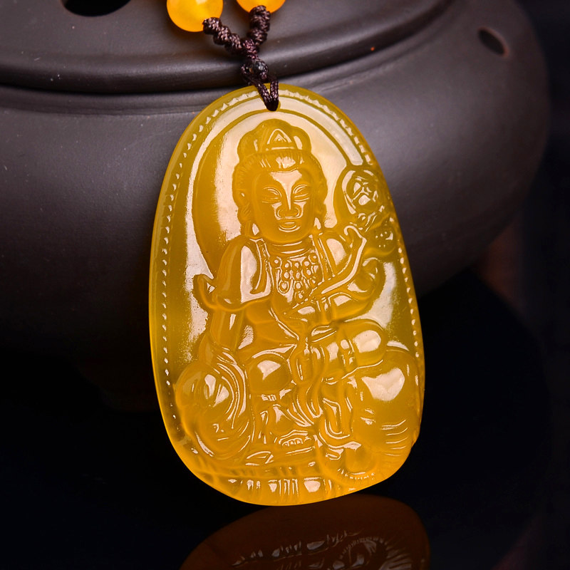 属龙属蛇普贤菩萨本命佛吊坠甲木御令黄玉髓普贤普萨佛像守护神