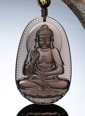 天然冰种黑曜石属狗属猪人本命佛吊坠阿弥陀佛生肖狗猪饰品男女