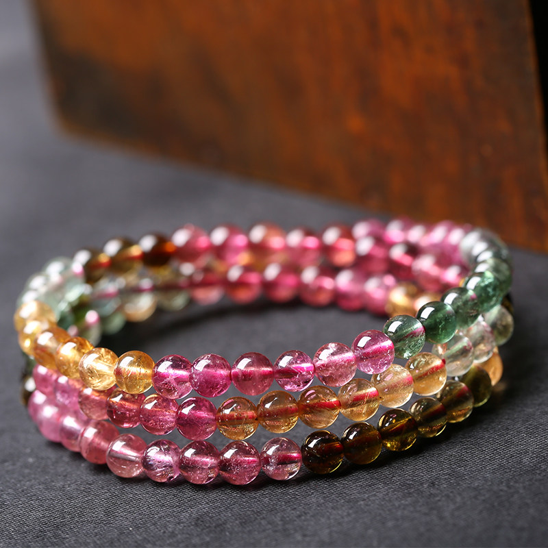 宫妃糖果碧玺手链彩色碧玺天然水晶饰品三圈女款
