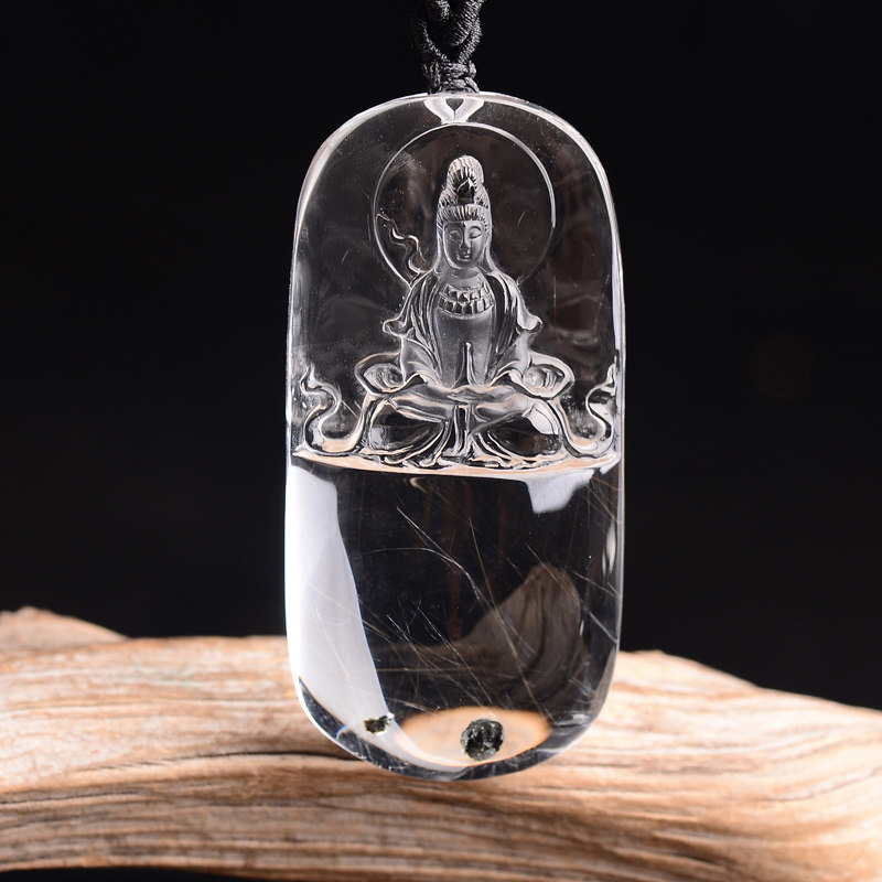 藏品 石中石发晶水晶本命佛项链幽灵异像大日菩萨属羊猴生肖吊坠
