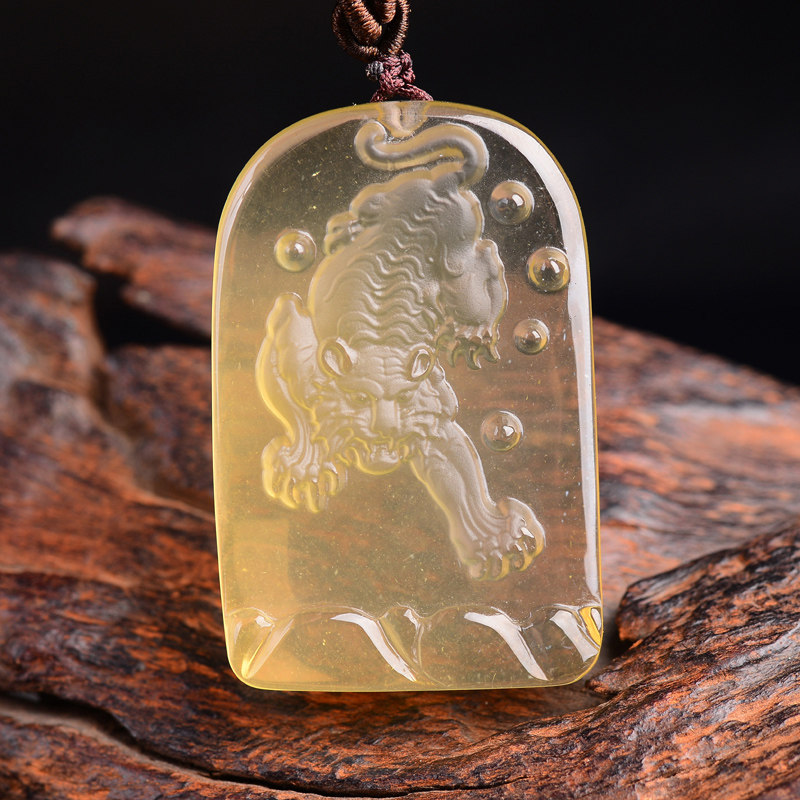 满天星 孤品天然黄水晶虎牌吊坠挂件鸣虎纳贵吊坠礼物