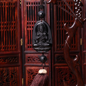 汽车挂件黑曜石生肖大日如来平安男车本命佛羊猴内饰挂坠车载吊饰