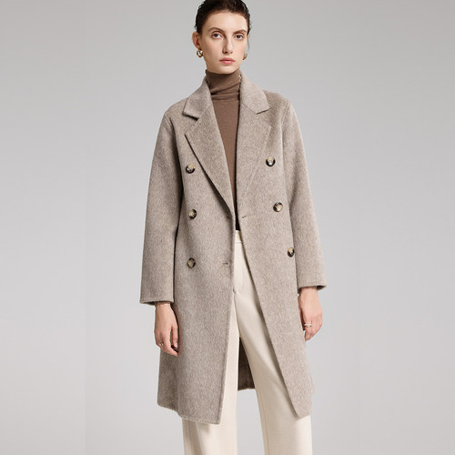 西装领双排扣双面羊驼绒毛呢大衣