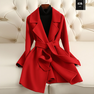 大翻领小个子双面羊毛呢大衣外套