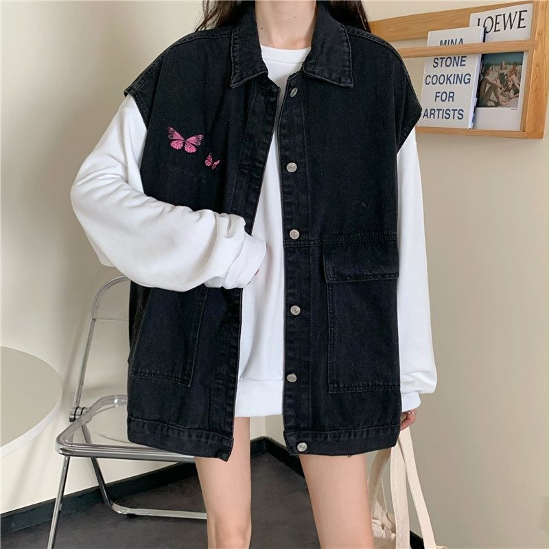 Real shot denim vest sleeveless cantilevered Jacket Women's loose Korean vest