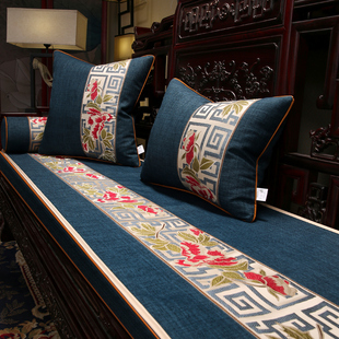 新中式沙发套罩巾棉麻红木罗汉床垫坐垫盖布防滑座垫靠保护壳巾定