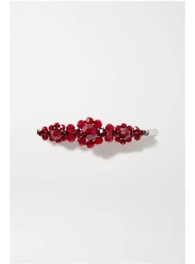 Simone同款闪闪串珠大发卡网红色边夹一字超仙甜美手工花朵鸭嘴夹