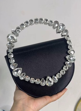 25新法式仙女包镶钻水滴马鞍包小红书同款缎面晚宴单肩斜挎包包