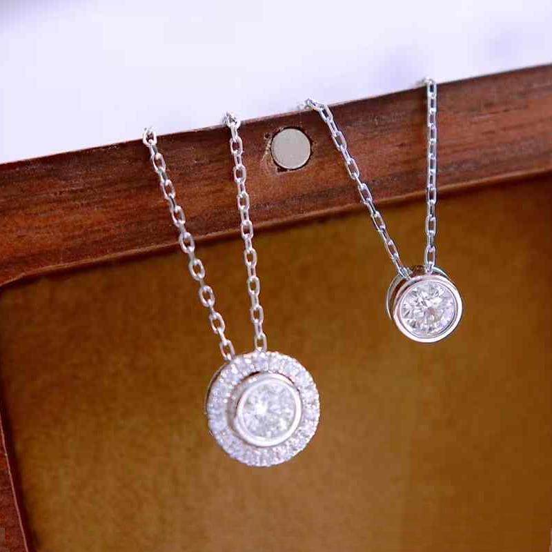 纯18K白金天然真钻石22分主钻围一圈一款多戴项链锁骨链吊坠au750