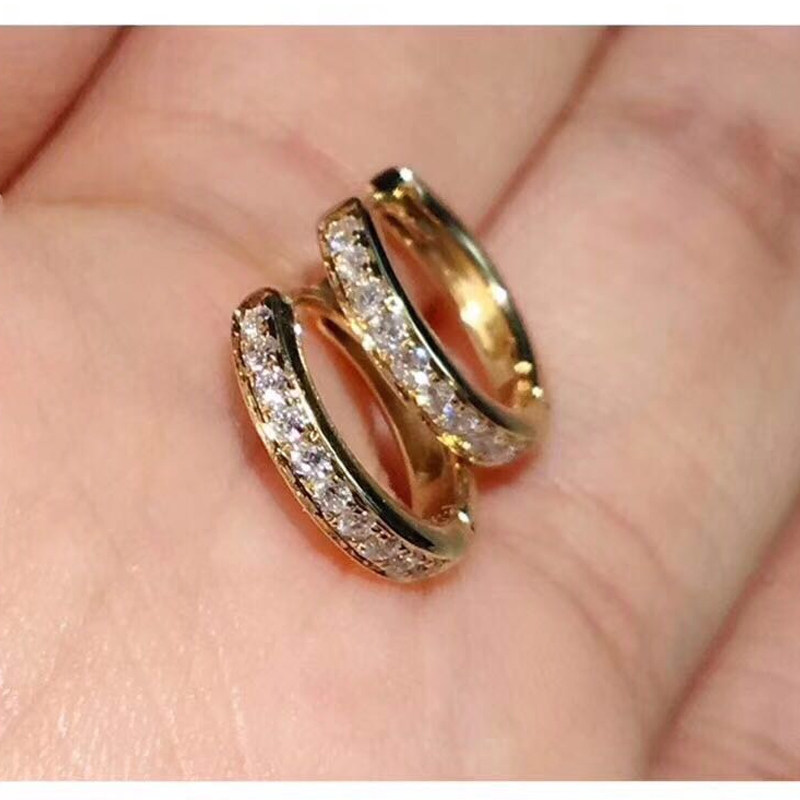 18K玫瑰金白金黄金钻石耳扣耳环耳饰满钻群镶彩金小清新钻石耳圈