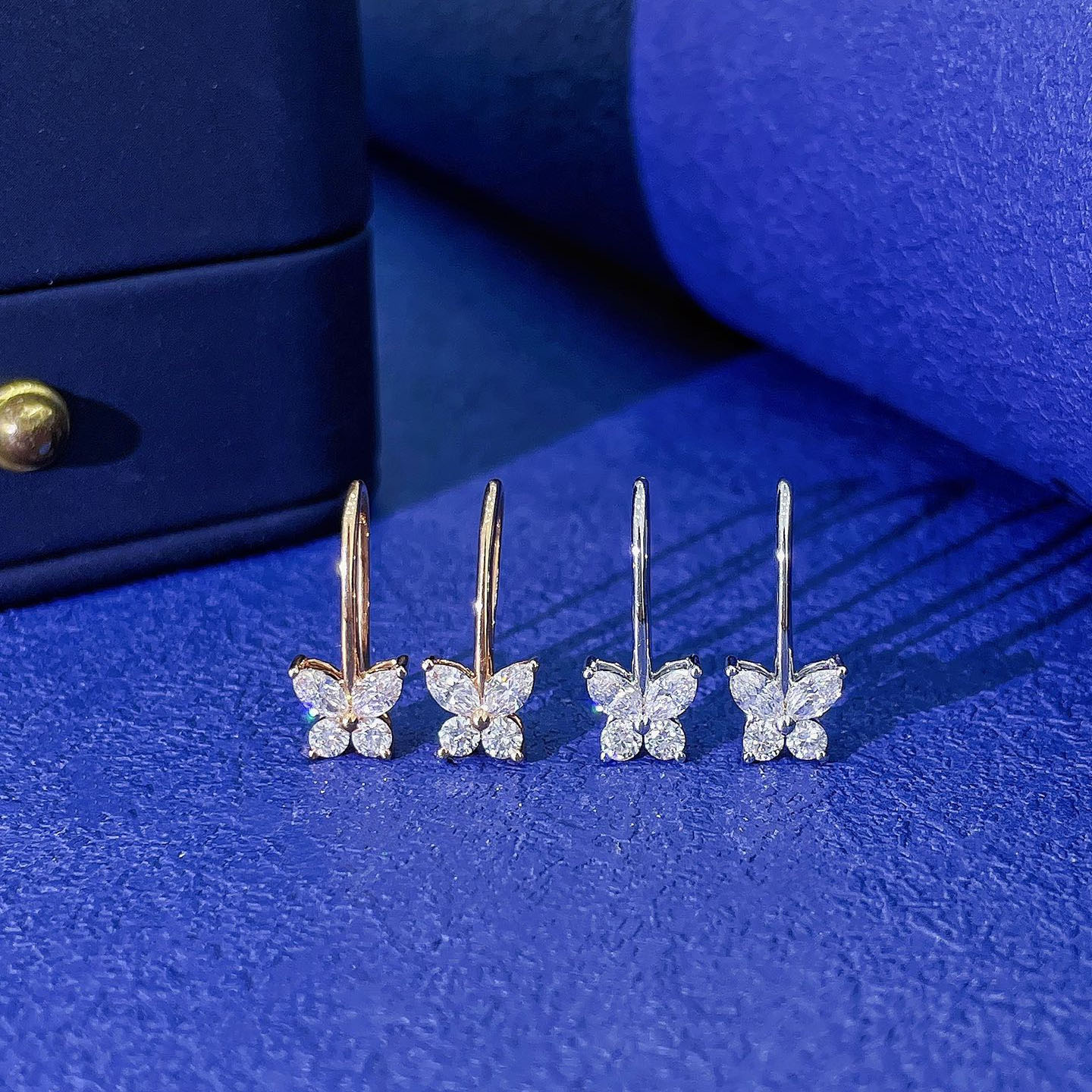 纯18k白金天然真钻石耳钩女 圆形20分+马眼33分 天然钻石蝴蝶耳环