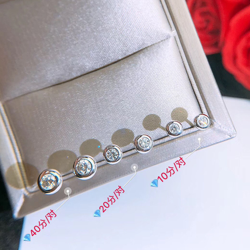 18K白金玫瑰金黄金钻石泡泡耳钉耳环耳饰女单钻简约泡泡耳钉时尚