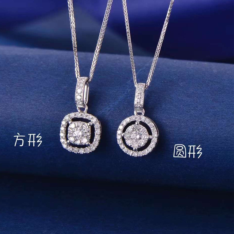 18k白金钻石项链女 群镶拥抱爱圆形方形围镶天然钻碎钻锁骨链套链