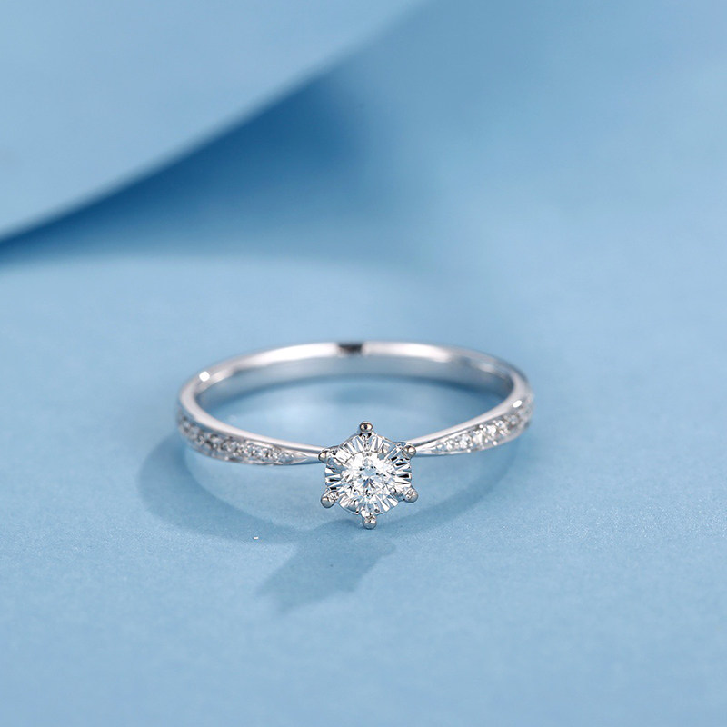 六爪钻戒18k白金车花显大女朋友