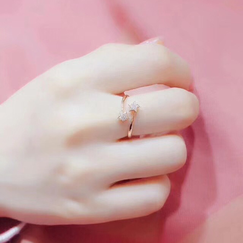18K玫瑰金白金钻石五角星戒指女星星钻石女戒18K金戒指女戒