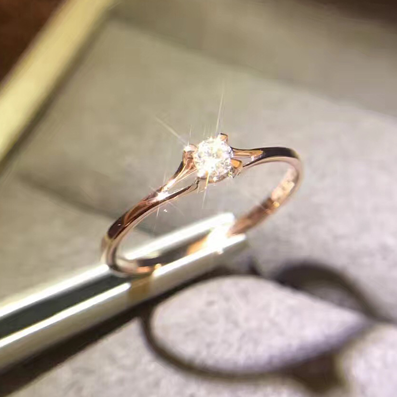 18K金女鉆戒玫瑰金天然南非真鉆訂婚求婚簡約10分鉆石四爪戒指