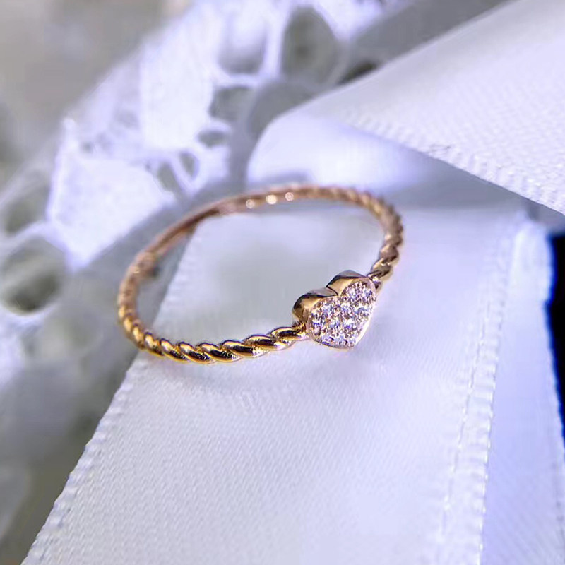 18K金天然钻石心形戒指小清新麻花心形钻戒彩金戒指百搭戒送证书