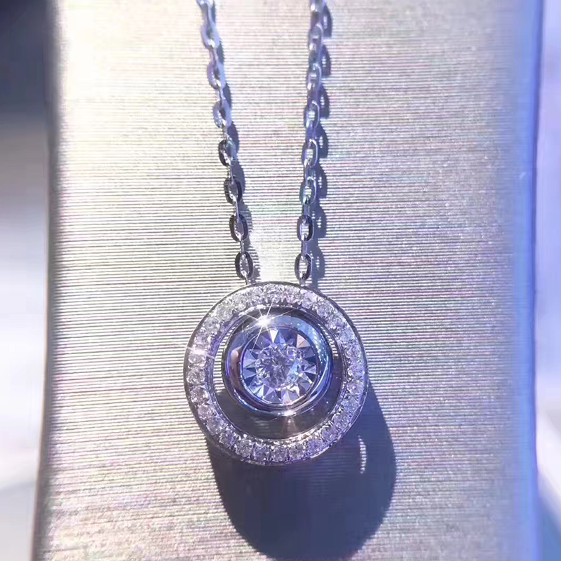 18K金天然南非钻石圆形吊坠项链锁骨链女 5分钻车花一款多戴套链