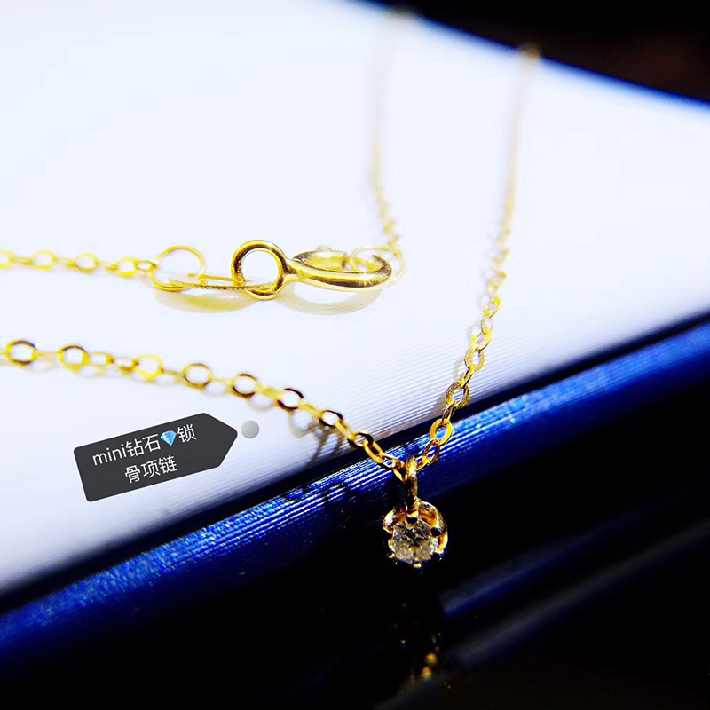 18k金單鉆天然真鉆鎖骨鏈mini閃