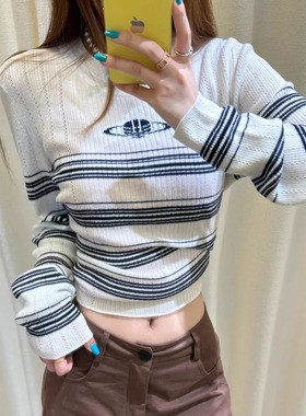 PPQ/土星25秋冬新款条纹羊毛针织衫韩版修身显瘦上衣温柔外套女