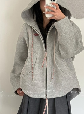 PPQ/土星新款设计感女巫帽纯棉外套设计感开衫双拉链秋季卫衣女