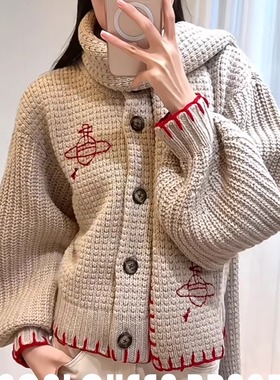 PPQ/25秋冬新款土星围巾毛衣韩版氛围感纽扣开衫保暖圆领针织衫女