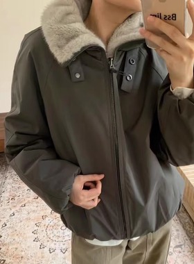 高圆圆同款2025冬季新款中性风环保皮草派克服两面穿厚款外套女