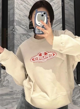 PPQ/25新款土星刺绣上衣秋冬设计感宽松外套简约基础款纯棉卫衣女