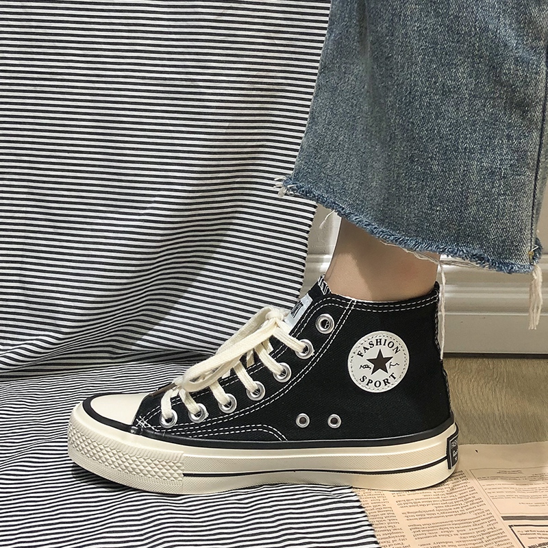 小白鞋高帮帆布鞋女ulzzang百搭2021新款秋季低帮韩版学生潮板鞋