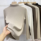 女内搭修身 2025秋冬新款 韩系温柔风竹节羊绒螺纹半高领打底衫 上衣