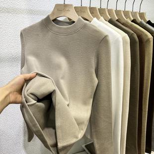 冬上衣 T恤女内搭半高领打底衫 发热保暖双面德绒磨毛薄绒修身 长袖