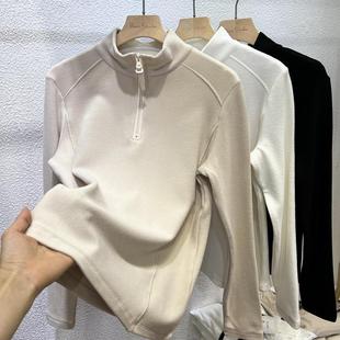 2025秋冬双面磨毛软糯德绒立领长袖 上衣 T恤女拉链内搭外穿打底衫