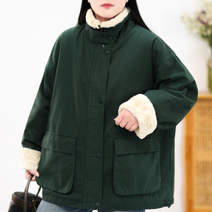 大口袋大码 复古兔毛工装 都市游牧立领加绒派克服棉衣外套冬 11新