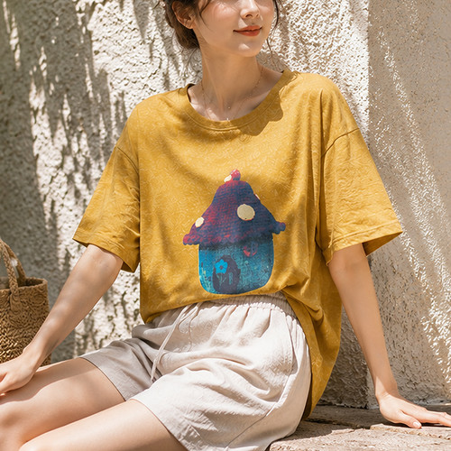 印花大码轻薄排汗中袖T恤女夏季