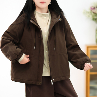 外套棉衣棉服冬 短款 28新 毛绒内里加绒加厚连帽派克服女纯棉工装