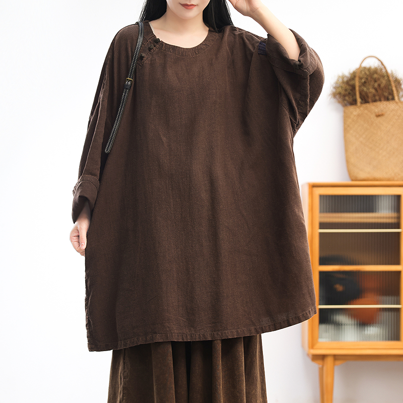 复古禅意亚麻长款连衣裙春季显瘦