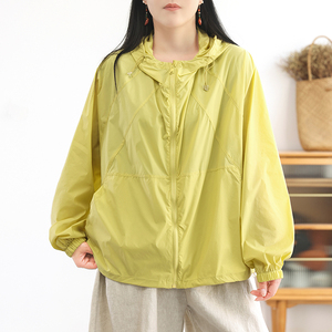 绿素棉 夏季薄款速干防晒衣女~多巴胺 物理防晒连帽户外防晒服夏